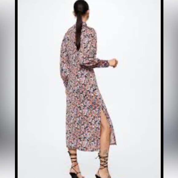 Mango verena floral balloons sleeves multi colored dress side slits size large - Picture 3 of 14